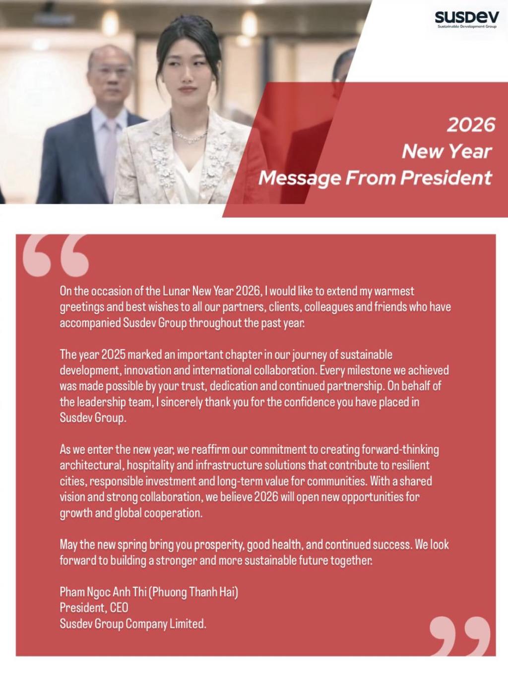 Susdev Group President Shares Lunar New Year 2026 Message, Emphasizing Growth and Global Collaboration